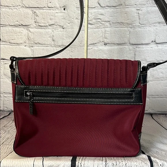 * Maxx New York Quilted Burgundy and Black Leather Trim Shoulder Bag